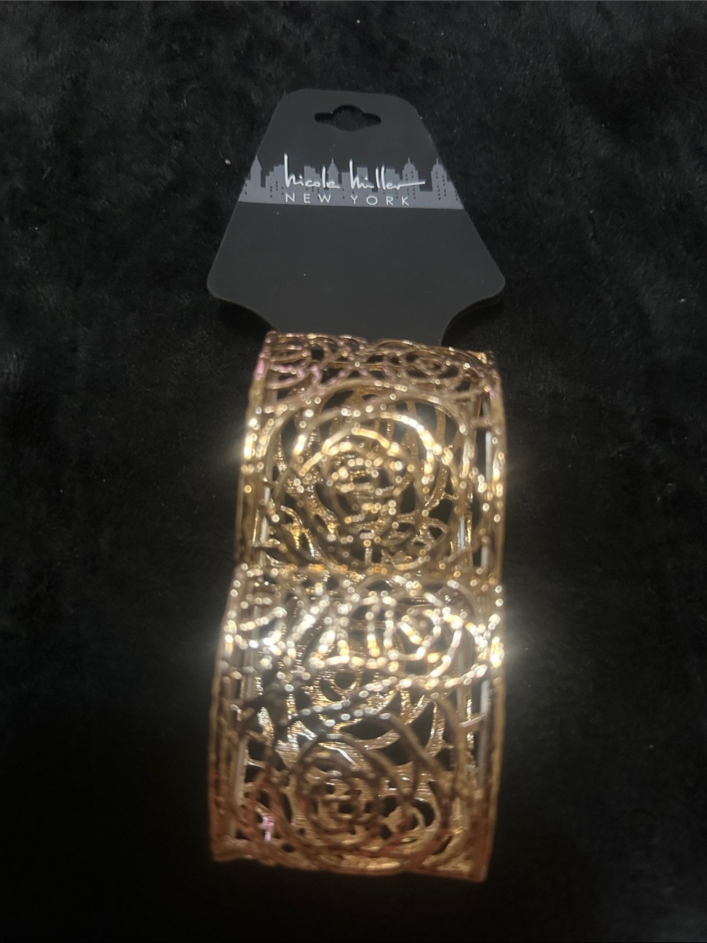 Nicole Miller Gold Filigree Wide Cuff Bracelet New w / TAG